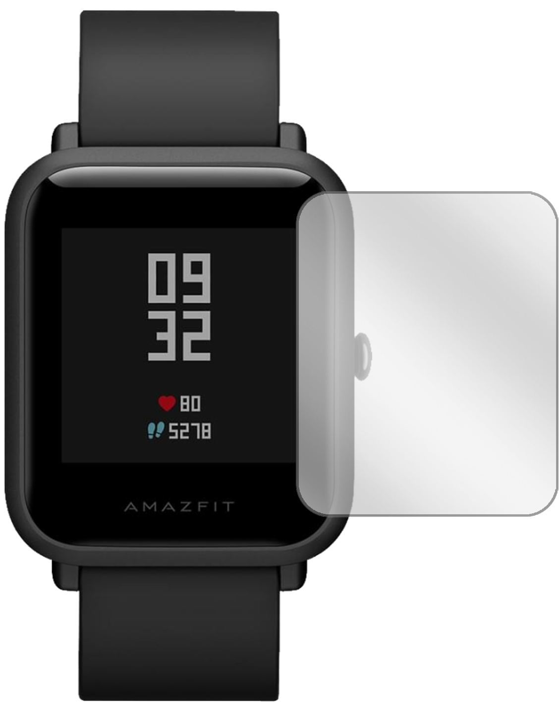 HuamiAmazfit Bip S mit aufgebrachter dipos Displayschutzfolie, glasklare Darstellung ohne Einschränkungen