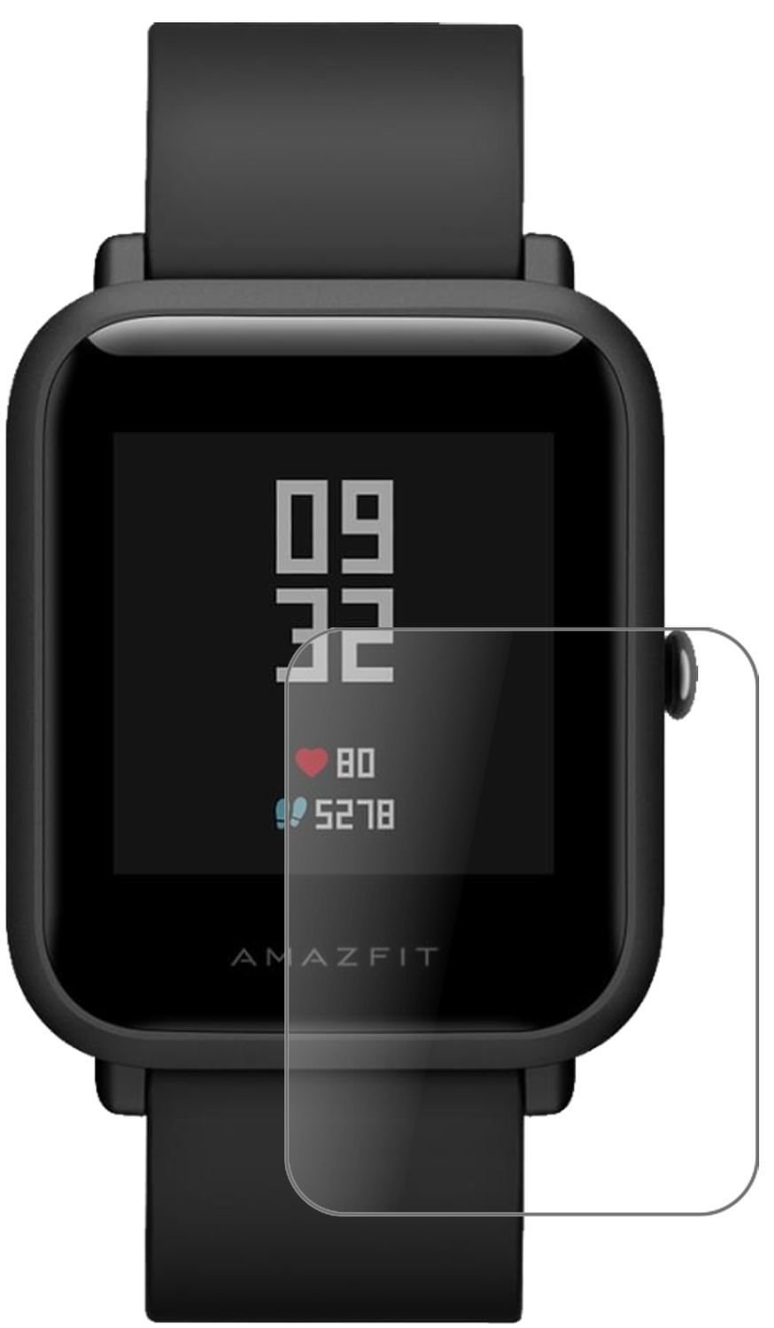 HuamiAmazfit Bip S mit aufgebrachter dipos Panzerfolie, die lästige Fingerabdrücke minimiert