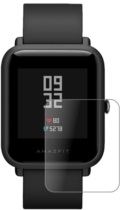 HuamiAmazfit Bip S mit aufgebrachter dipos Panzerfolie, die lästige Fingerabdrücke minimiert