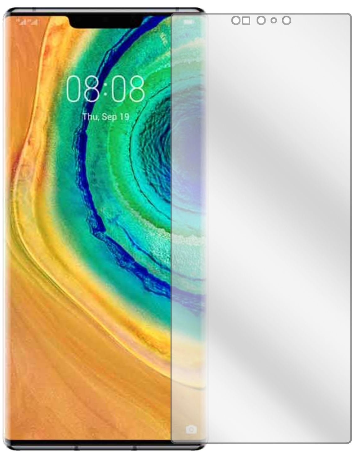 HuaweiMate 30 Pro mit aufgebrachter dipos Displayschutzfolie, glasklare Darstellung ohne Einschränkungen