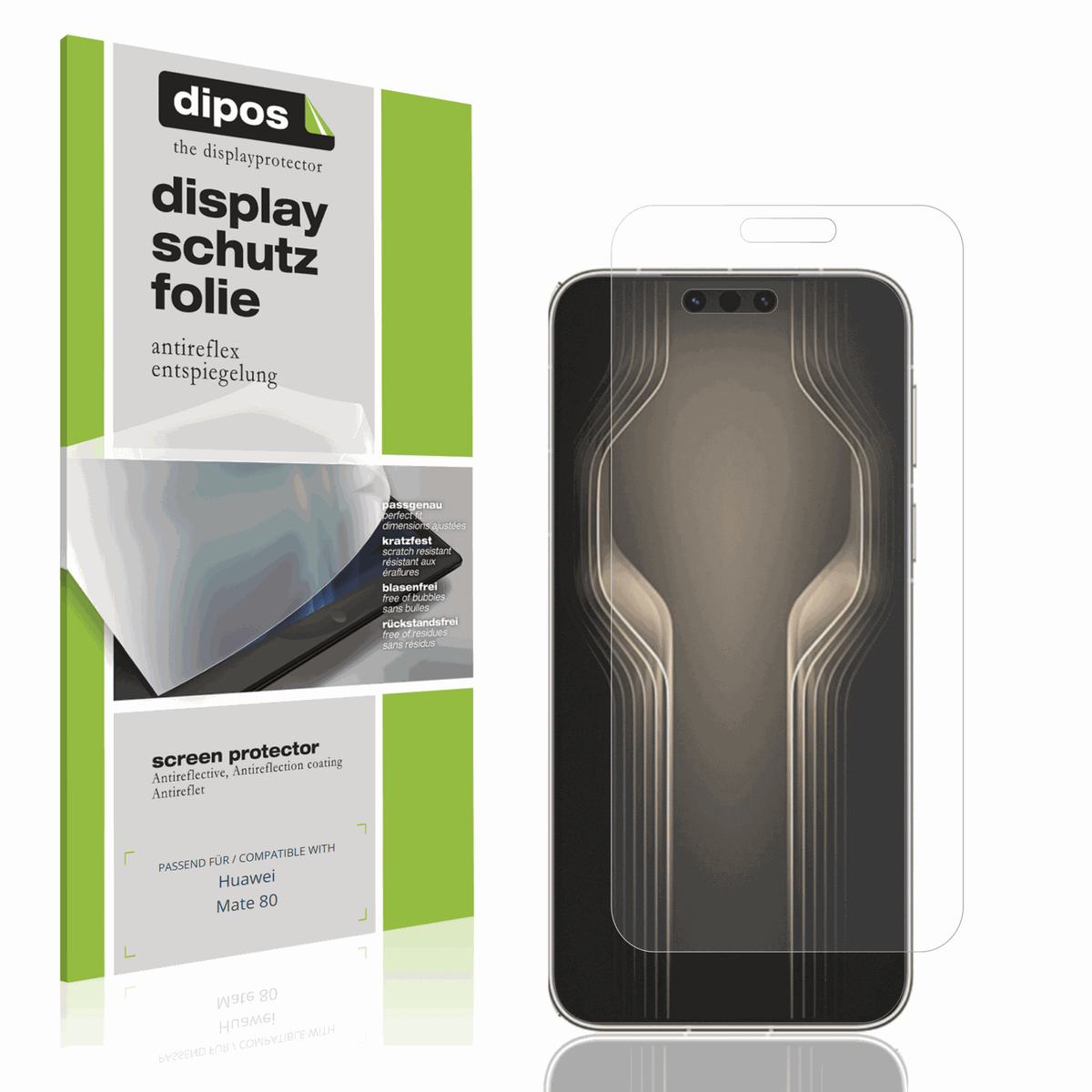 Matte Displayschutzfolie von dipos passend für huaweimate 80, präziser Zuschnitt und blasenfrei montiert