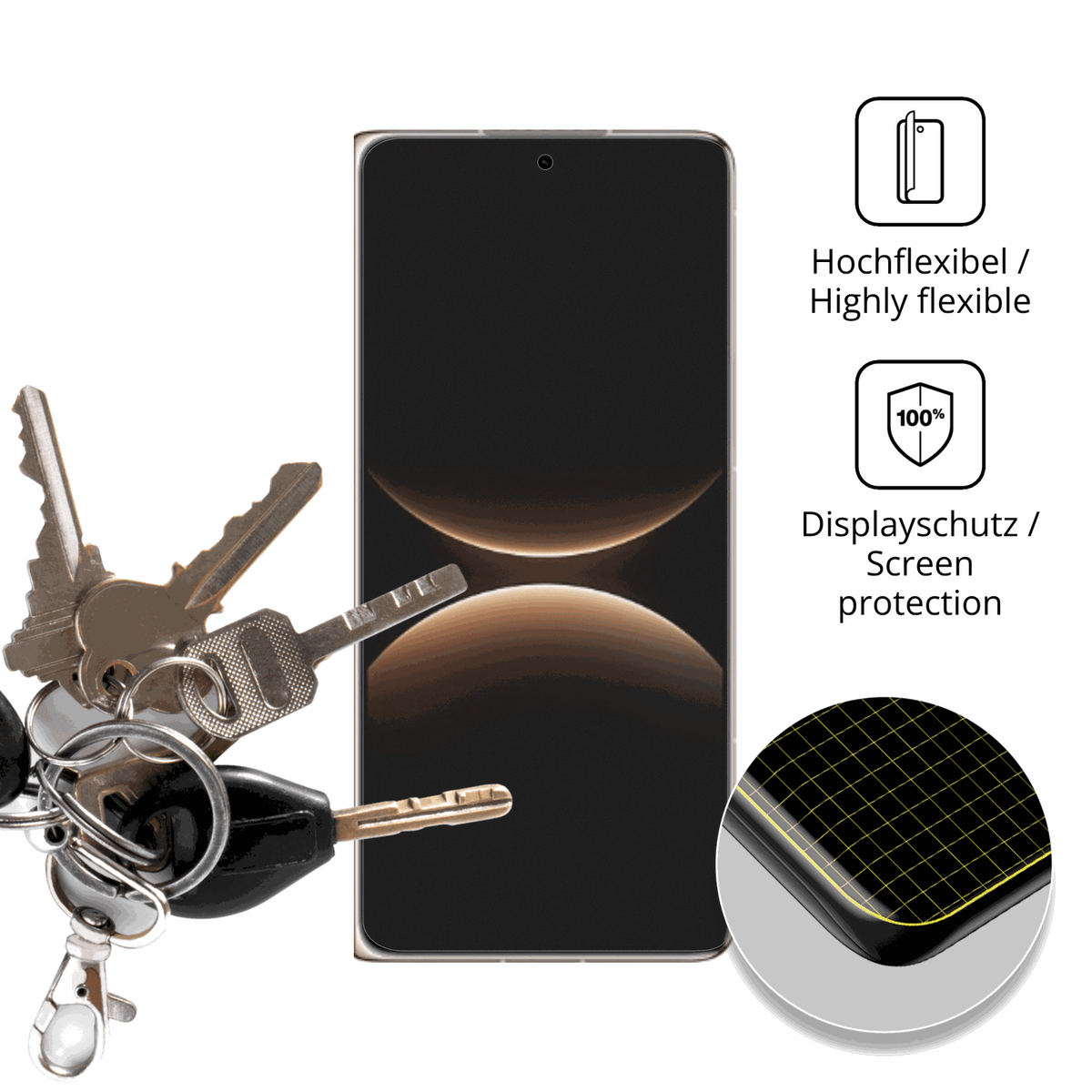 dipos Displayschutz für Huawei Mate X7 Aussenseite, transparente Oberfläche, perfekte Passform auch für die Rundungen