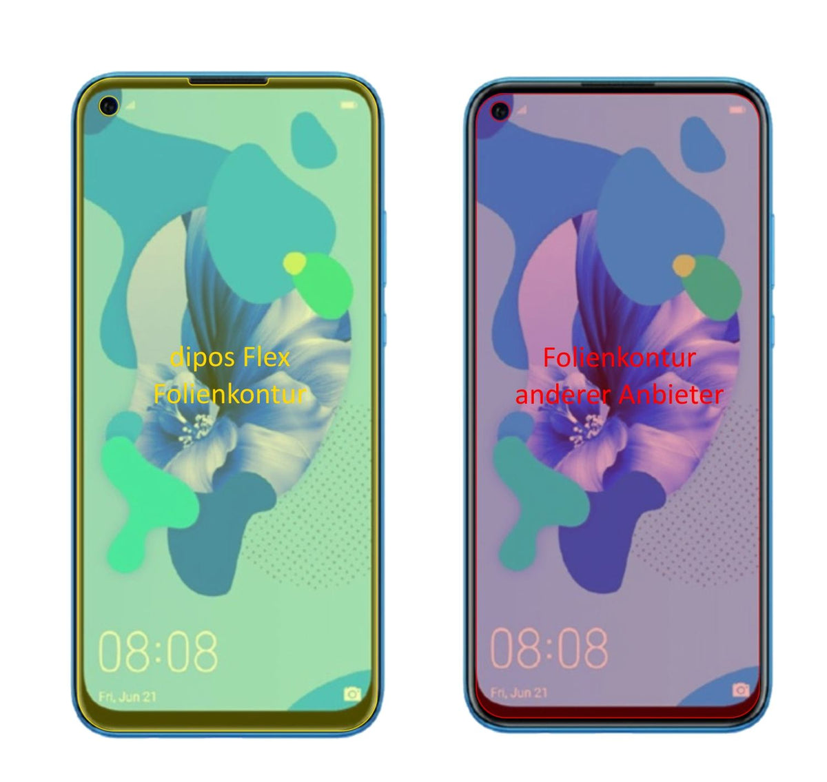 Huaweinova 5 mit aufgebrachter dipos Displayschutzfolie, glasklare Darstellung ohne Einschränkungen