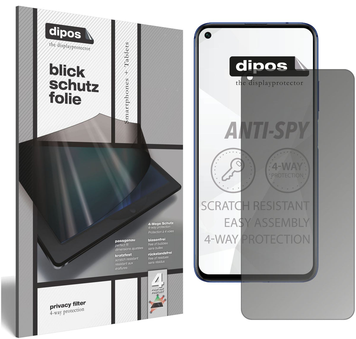 Blickschutzfolie von dipos passend für Honor 20S, präziser Zuschnitt und blasenfrei montiert