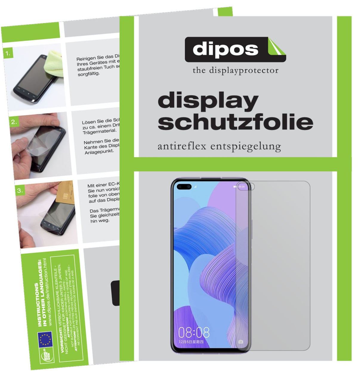 Matte Displayschutzfolie von dipos passend für Honor V30 5G, präziser Zuschnitt und blasenfrei montiert