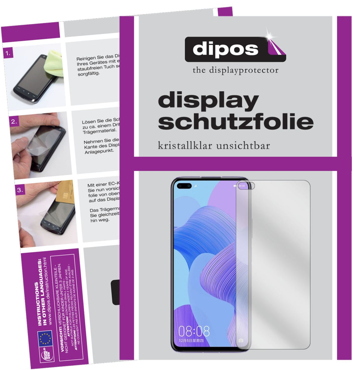 Klare Displayschutzfolie von dipos passend für Honor V30 5G, präziser Zuschnitt und blasenfrei montiert