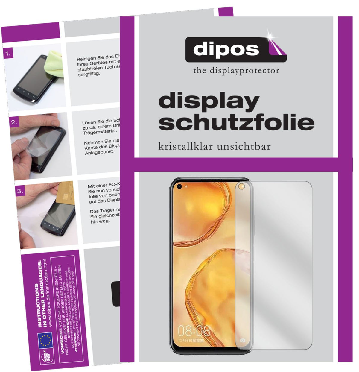 Klare Displayschutzfolie von dipos passend für Huawei nova 7i, präziser Zuschnitt und blasenfrei montiert
