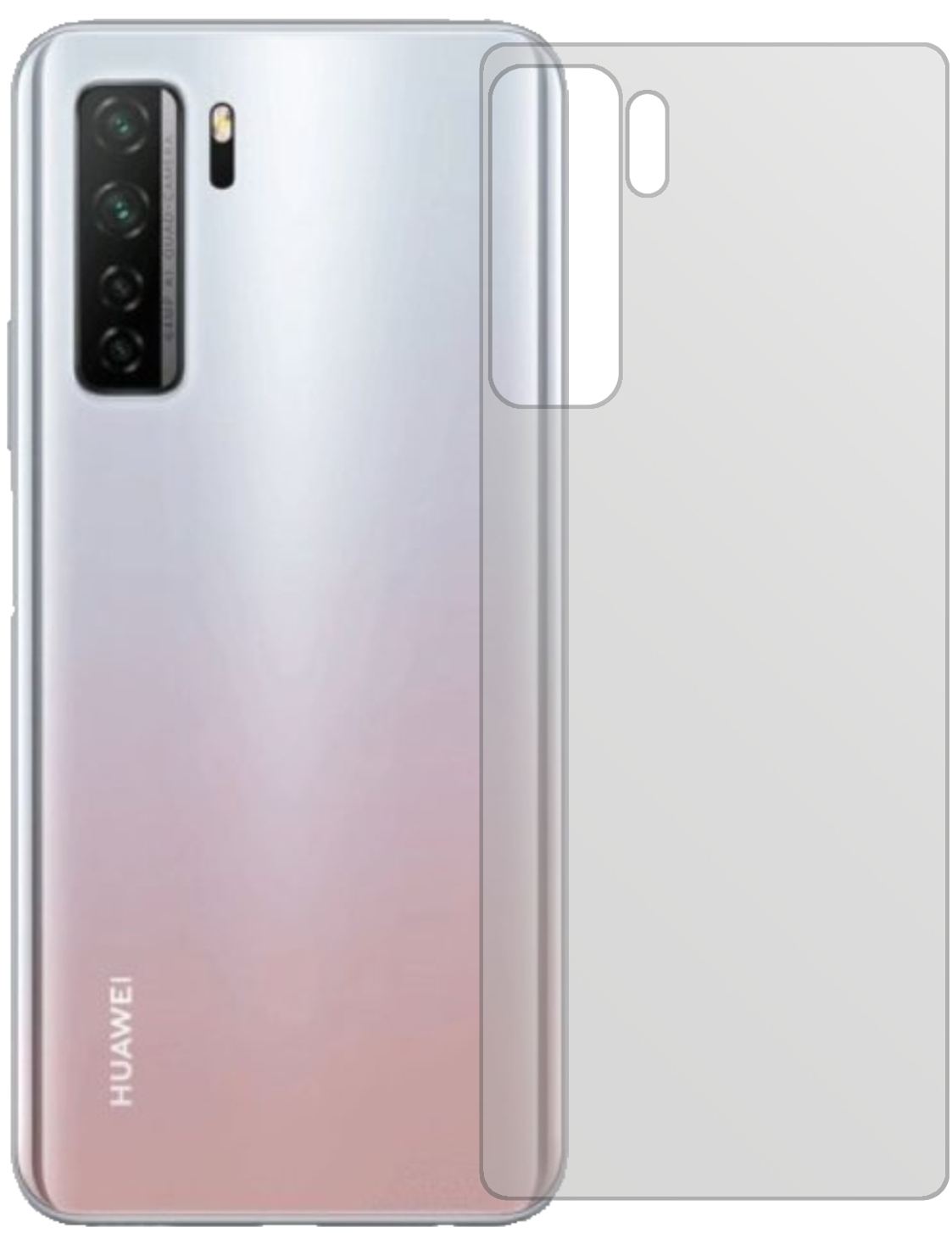 HuaweiP40 lite 5G Rückseite mit aufgebrachter dipos Displayschutzfolie, die lästige Fingerabdrücke minimiert