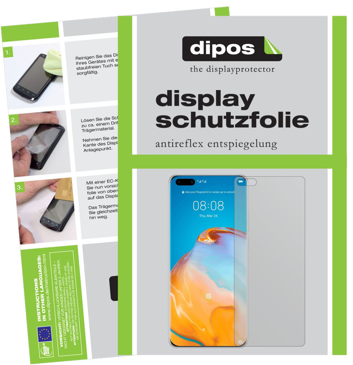 Matte Displayschutzfolie von dipos passend für Huawei P40 Pro, präziser Zuschnitt und blasenfrei montiert