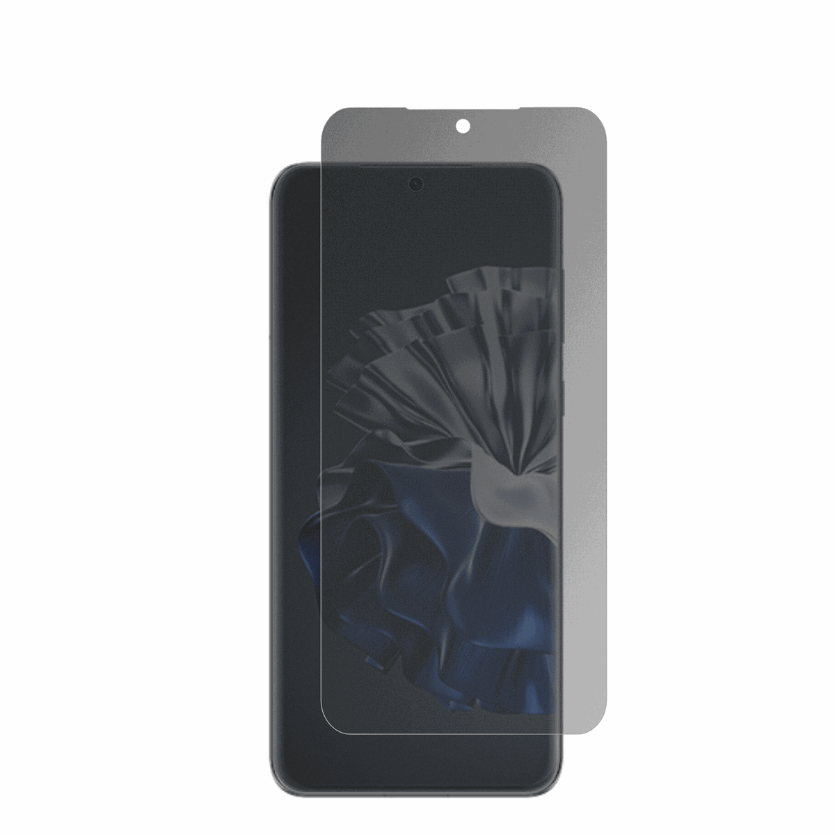 HuaweiP60 Pro mit aufgebrachter dipos Flex Schutzfolie, die seitliche Einblicke blockiert