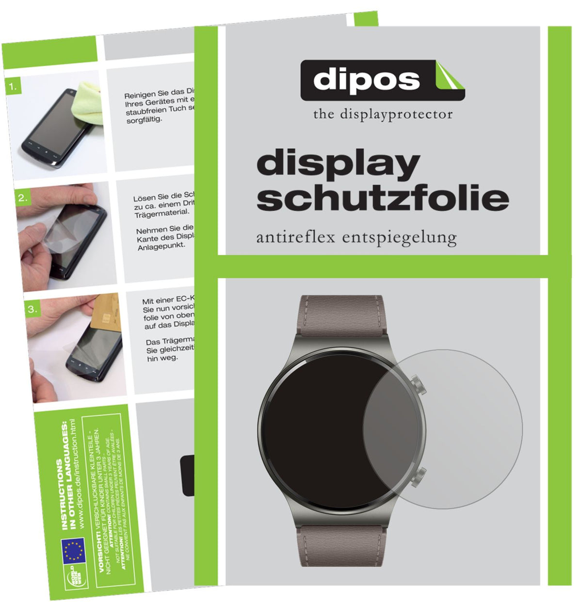 Matte Displayschutzfolie von dipos passend für Huawei Watch GT 2 Pro, präziser Zuschnitt und blasenfrei montiert