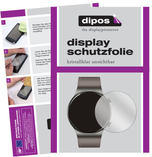 Klare Displayschutzfolie von dipos passend für Huawei Watch GT 2 Pro, präziser Zuschnitt und blasenfrei montiert