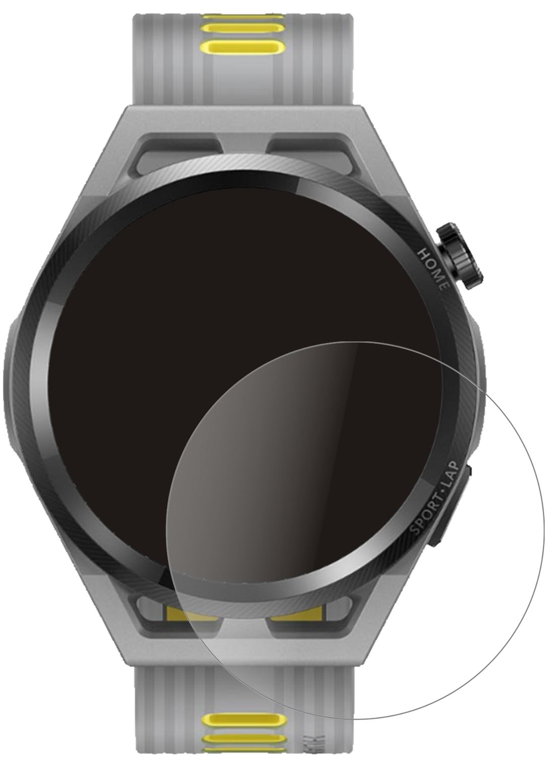 HuaweiWatch GT Runner mit aufgebrachter dipos Panzerfolie, die lästige Fingerabdrücke minimiert