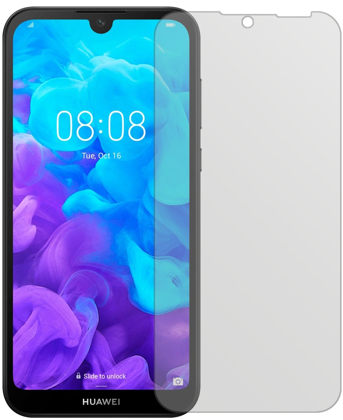 HuaweiY5 (2019) mit aufgebrachter dipos Displayschutzfolie, die lästige Fingerabdrücke minimiert