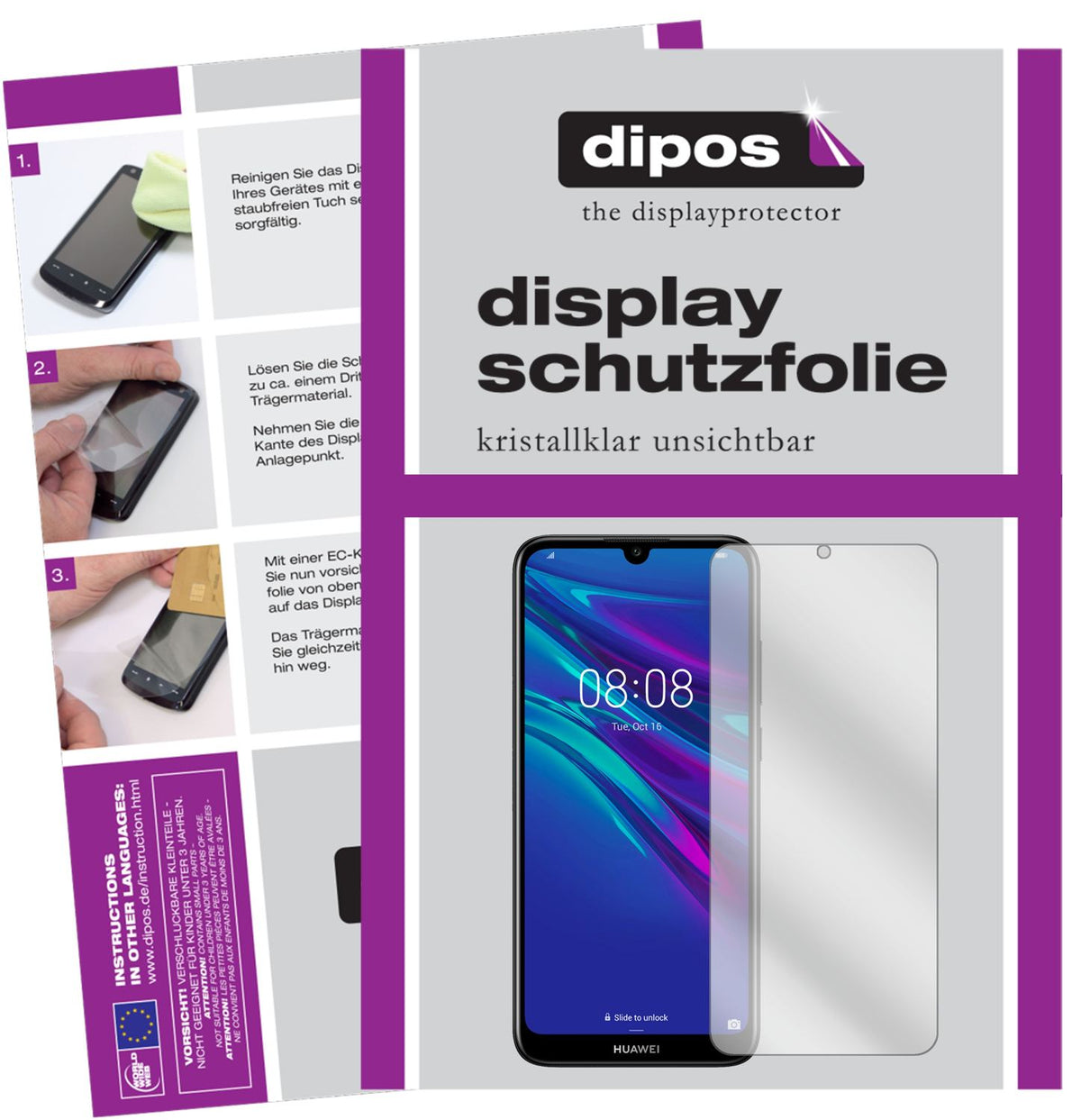 Klare Displayschutzfolie von dipos passend für Huawei Enjoy 9e, präziser Zuschnitt und blasenfrei montiert