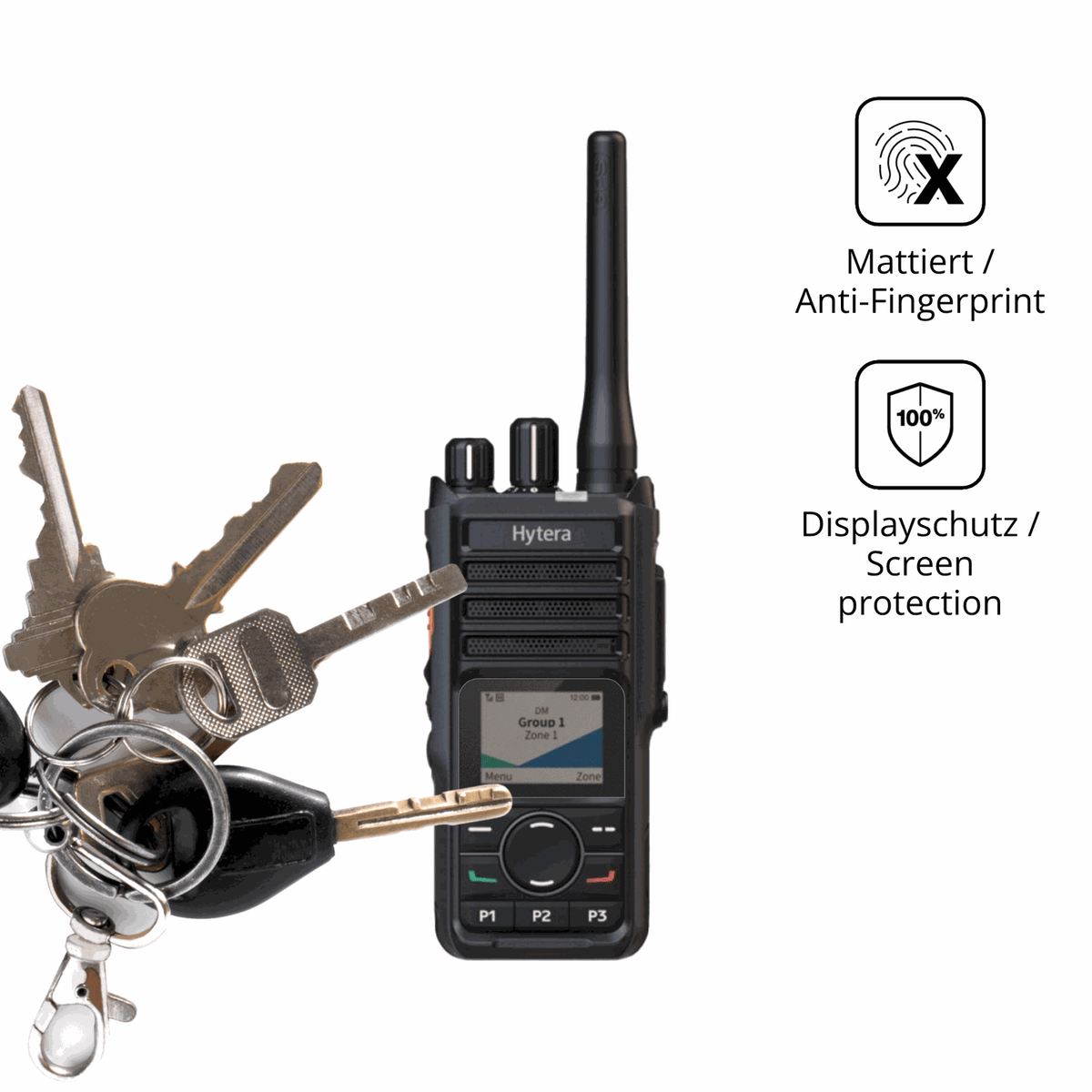 dipos Displayschutz für Hytera HP565, mattierte Oberfläche, Blickschutzfilter und perfekter Passform