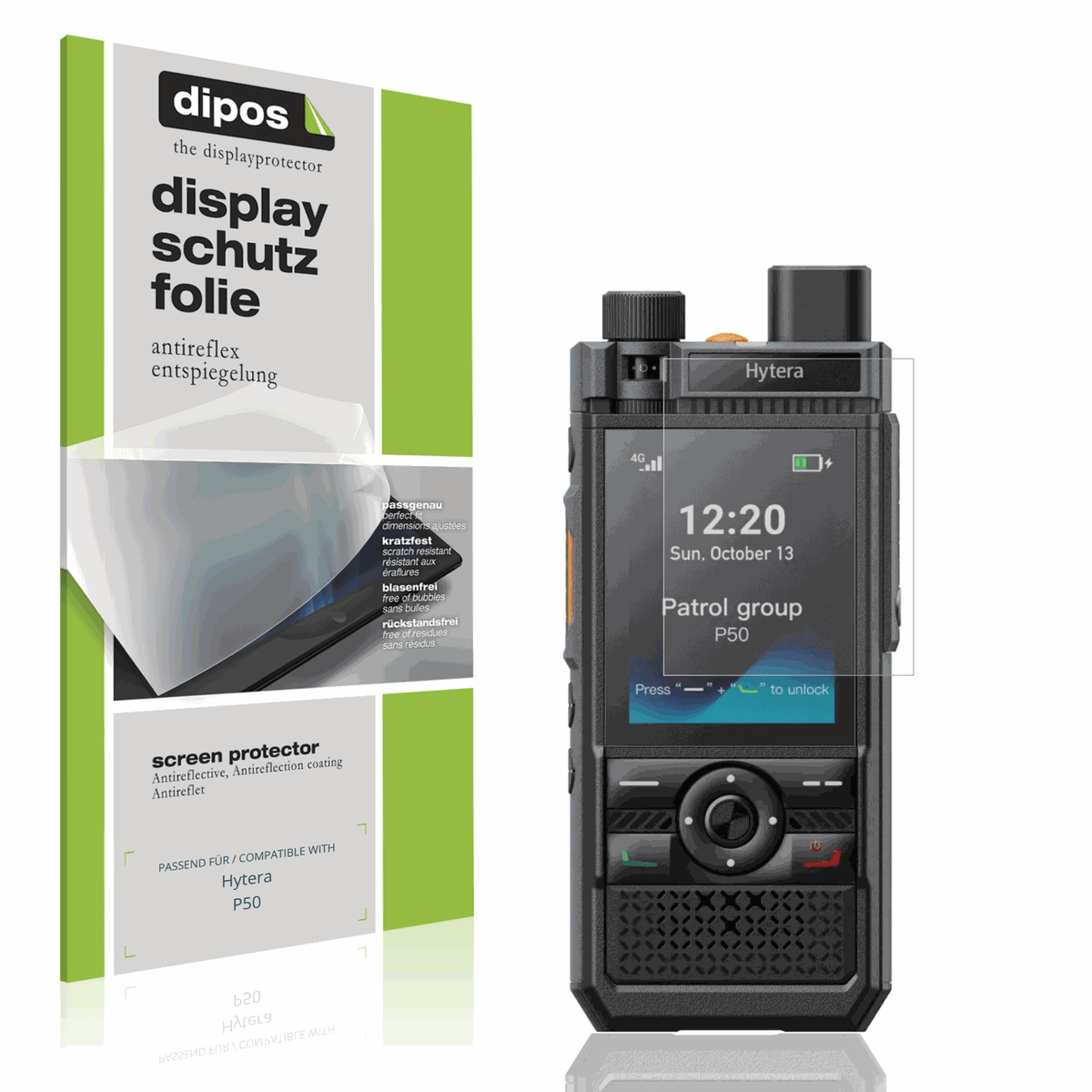 Matte Displayschutzfolie von dipos passend für Hytera P50, präziser Zuschnitt und blasenfrei montiert