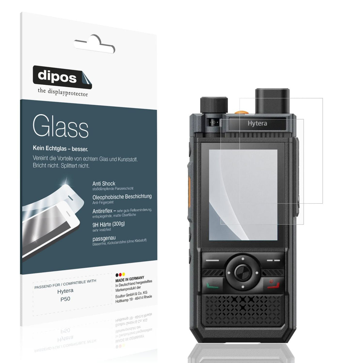 Matte Displayschutzfolie von dipos passend für Hytera P50, 9H kratzfest und blasenfrei montiert