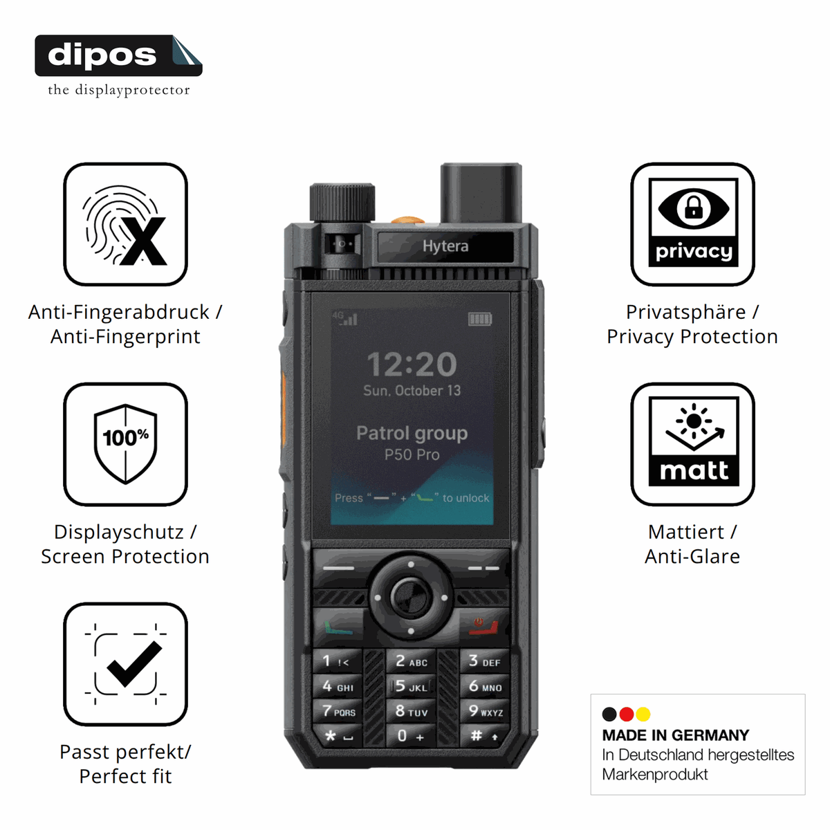 Privatsphäre-Schutz durch Sichtschutz-Folie passend zugeschnitten für Hytera P50 Pro