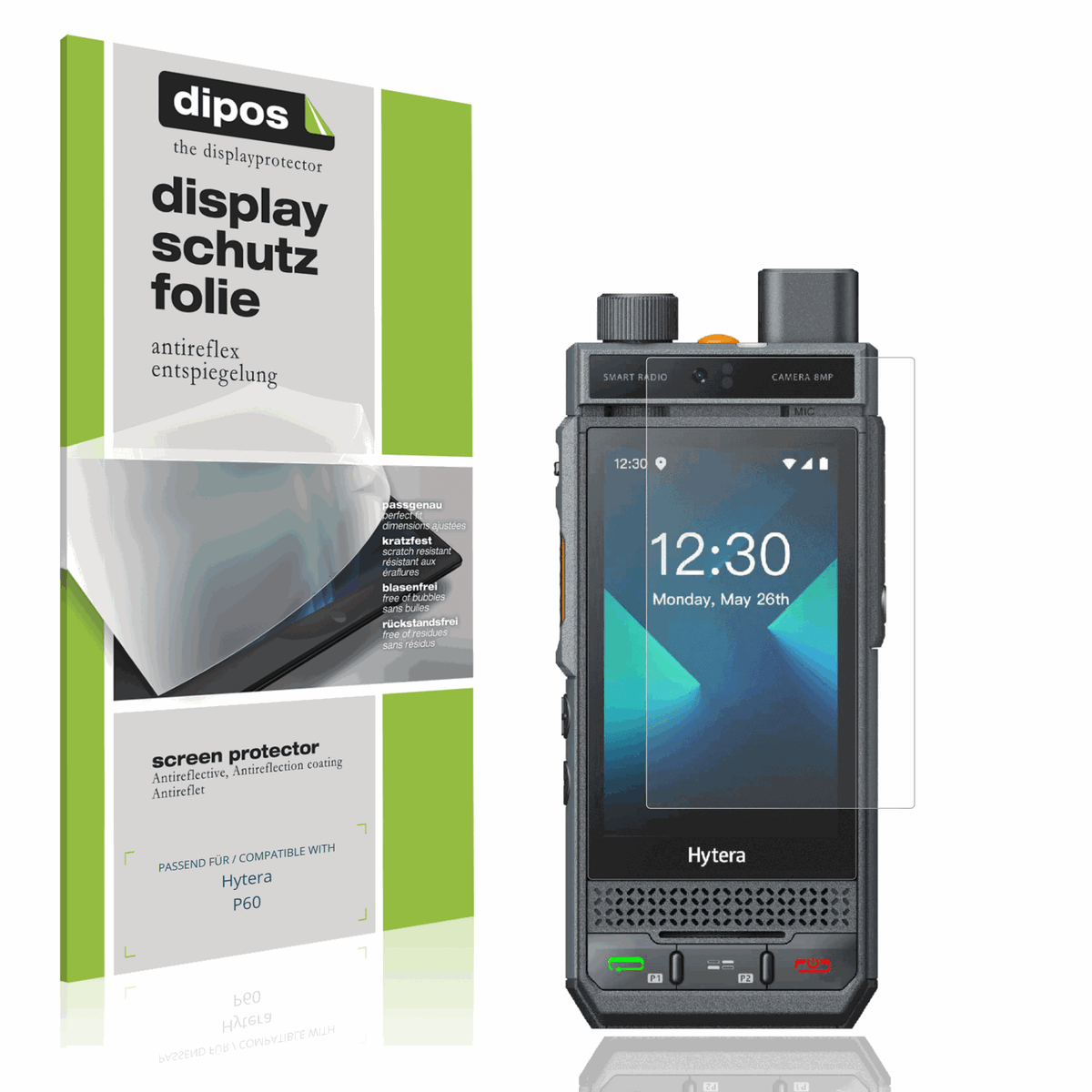 Matte Displayschutzfolie von dipos passend für Hytera P60, präziser Zuschnitt und blasenfrei montiert