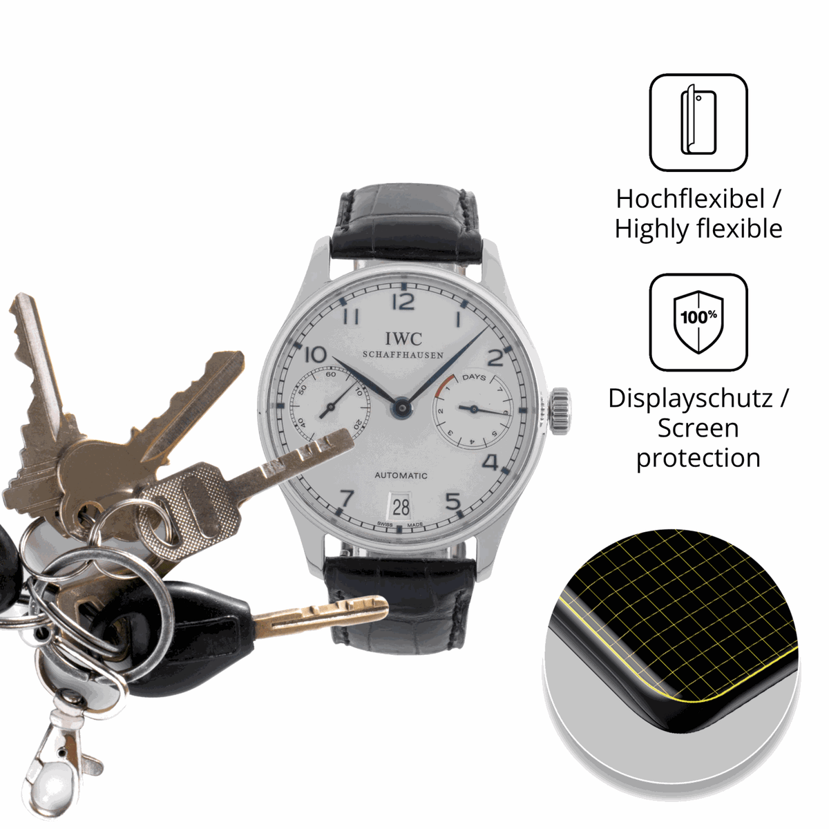 dipos Displayschutz für idomars iW07, transparente Oberfläche, perfekte Passform auch für die Rundungen