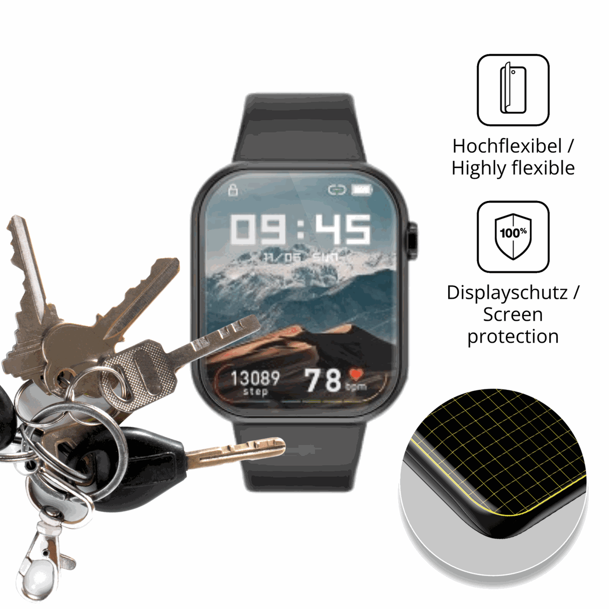 dipos Displayschutz für ignovatetr smartwatch, transparente Oberfläche, geringe Dicke und perfekte Passform