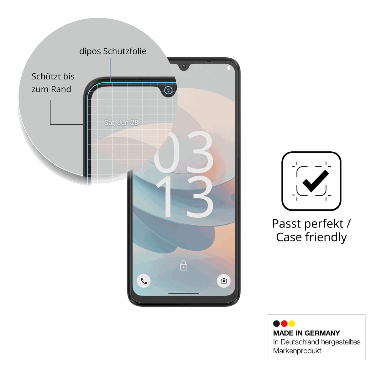 Schutzglasfolie mit optimaler Passform, zur Verwendung mit Hüllen geeignet