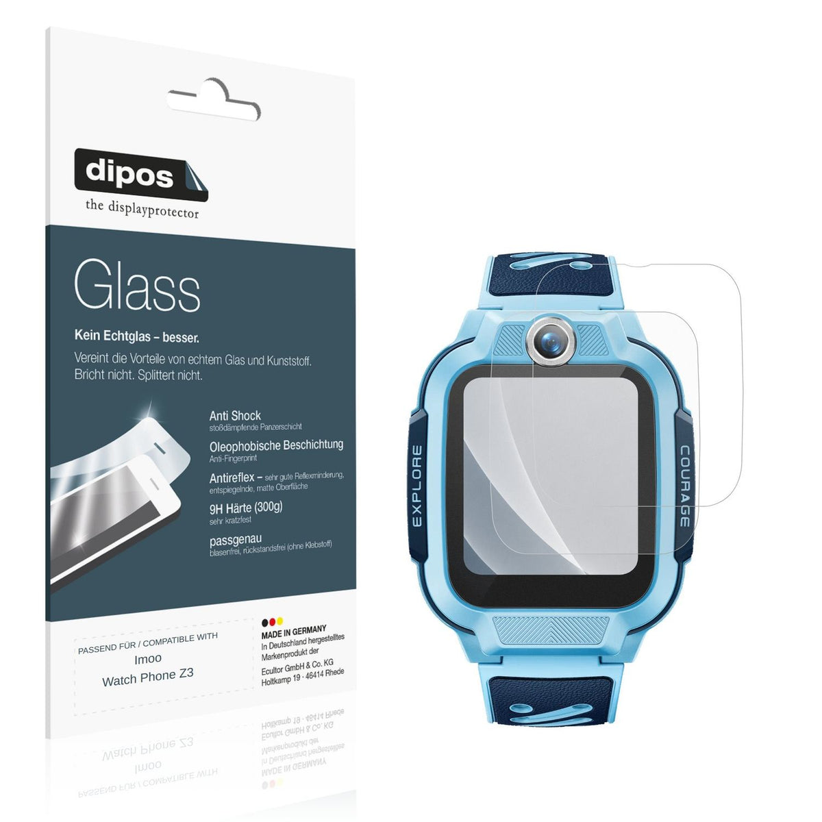 Matte Displayschutzfolie von dipos passend für Imoo Watch Phone Z3, 9H kratzfest und blasenfrei montiert
