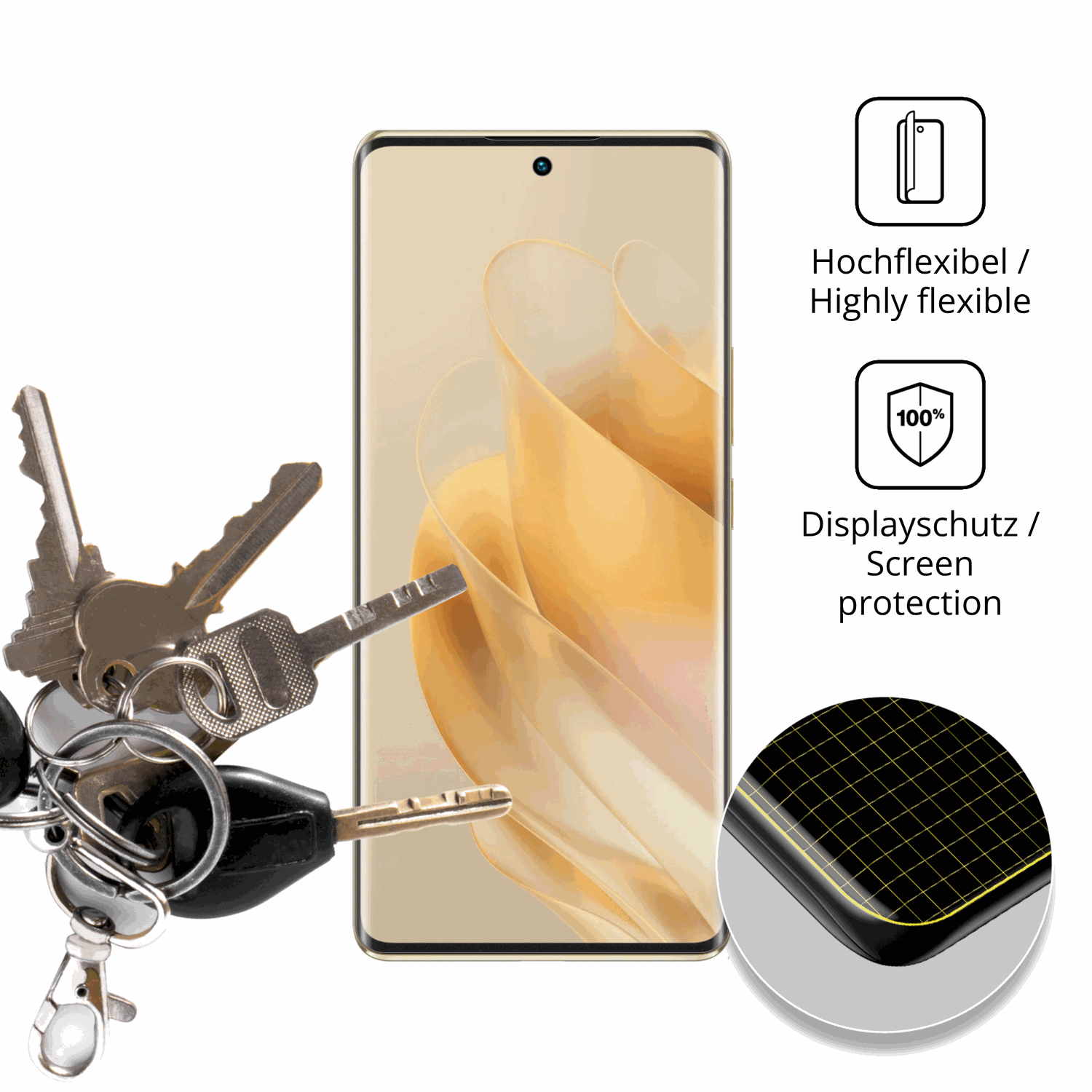 dipos Displayschutz für Infinix Zero 30 5G, transparente Oberfläche, perfekte Passform auch für die Rundungen
