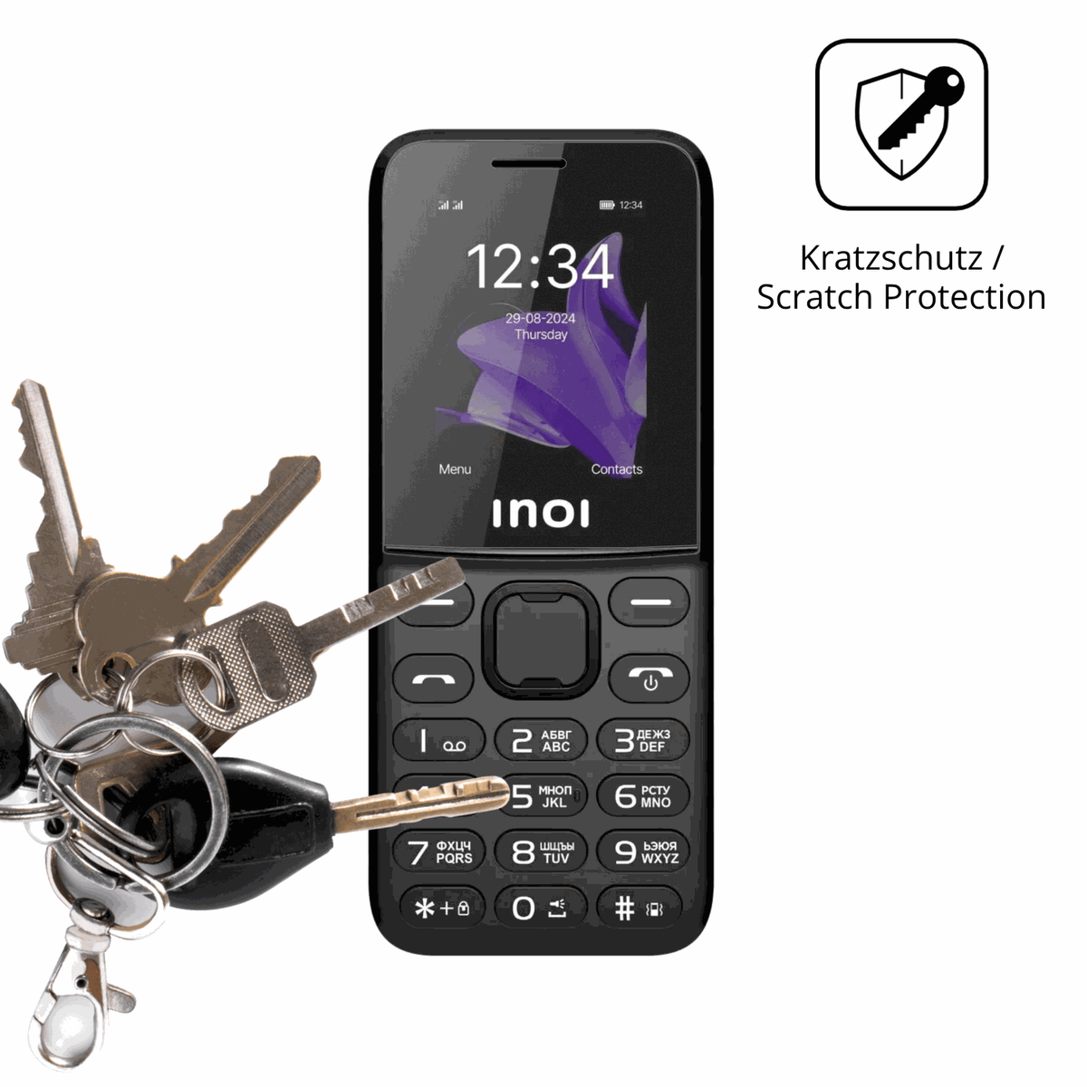Schutz gegen Kratzer auf dem INOI 140 Classic Lite 4G Glas durch Schlüssel oder Ähnliches