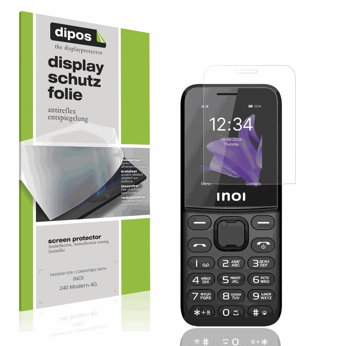 Matte Displayschutzfolie von dipos passend für INOI 240 Modern 4G, präziser Zuschnitt und blasenfrei montiert