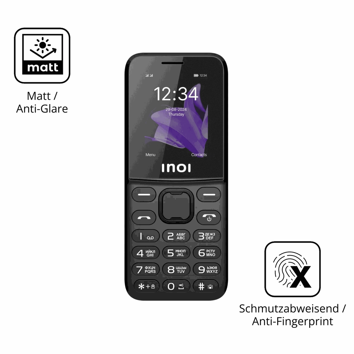 Dünne und entspiegelnde Folie passend zugeschnitten für INOI 140 Classic Lite 4G