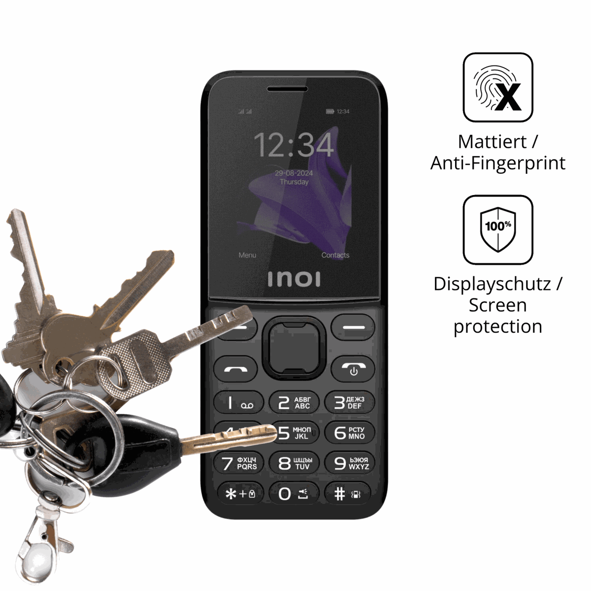 dipos Displayschutz für INOI 140 Classic Lite 4G, mattierte Oberfläche, Blickschutzfilter und perfekter Passform