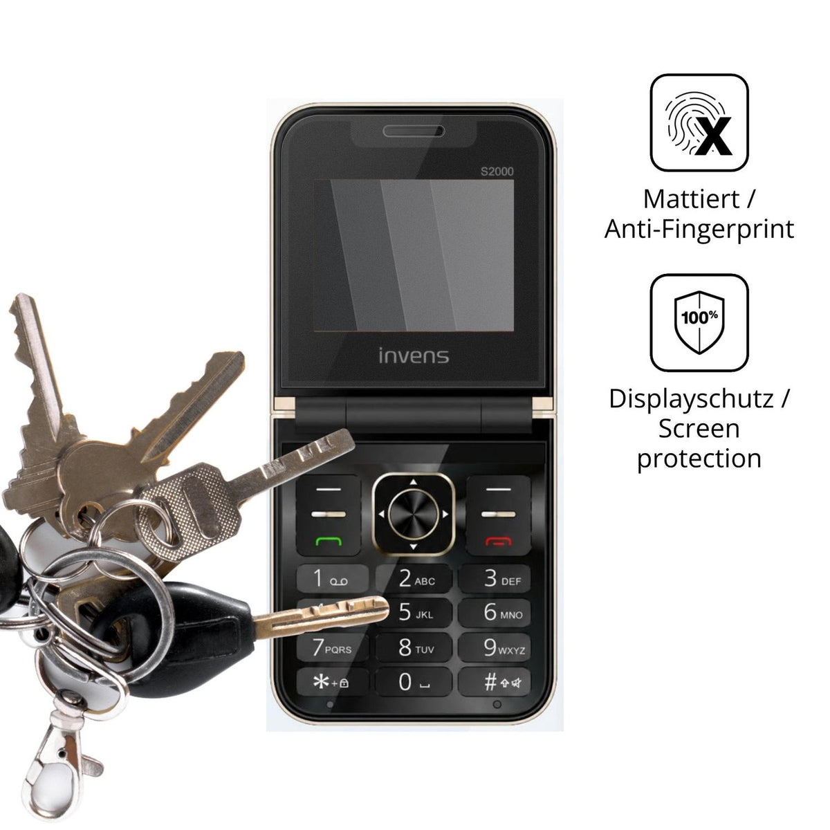 dipos Displayschutz für invens S2000, mattierte Oberfläche, Blickschutzfilter und perfekter Passform