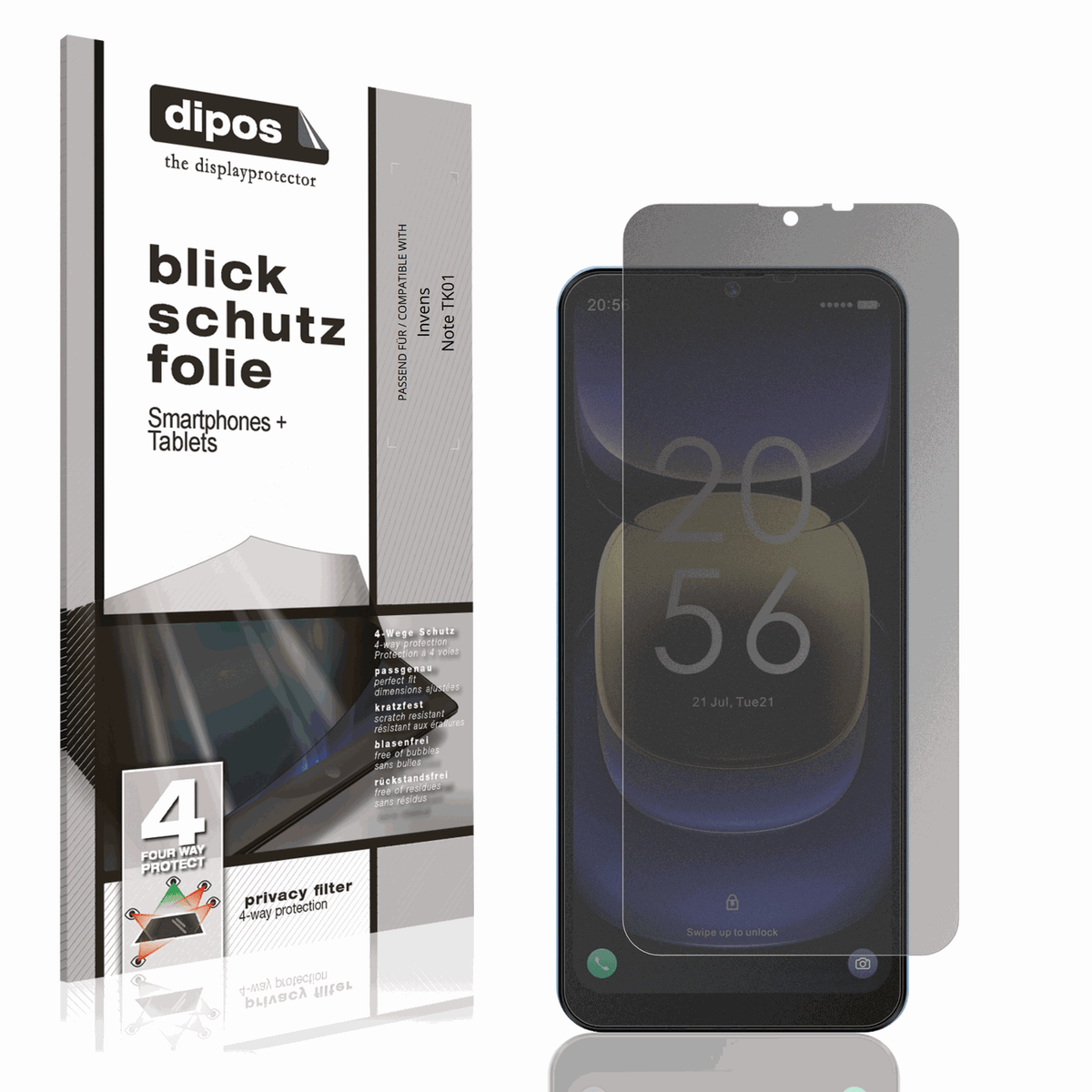 Blickschutzfolie von dipos passend für Invens Note TK01, präziser Zuschnitt und blasenfrei montiert