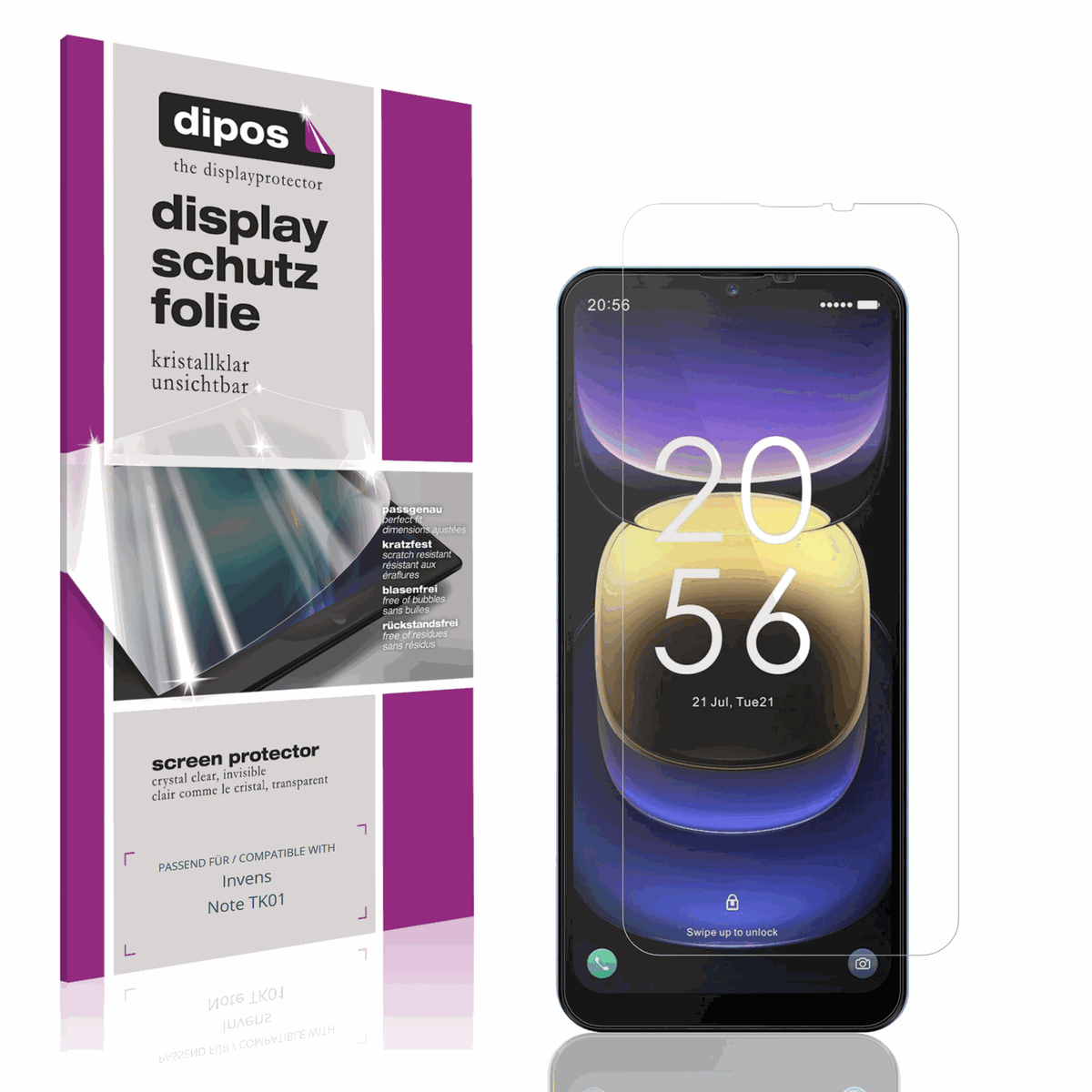 Klare Displayschutzfolie von dipos passend für Invens Note TK01, präziser Zuschnitt und blasenfrei montiert