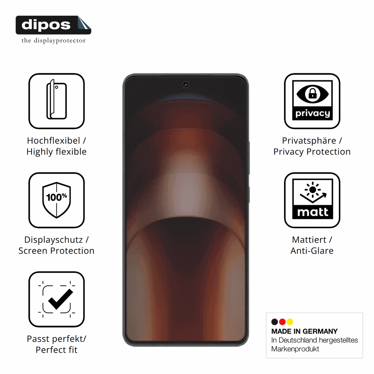 Flexible TPU-Folie passend zugeschnitten für iqooneo 11, mit Privatsphäre-Schutz durch Sichtschutz-Folie