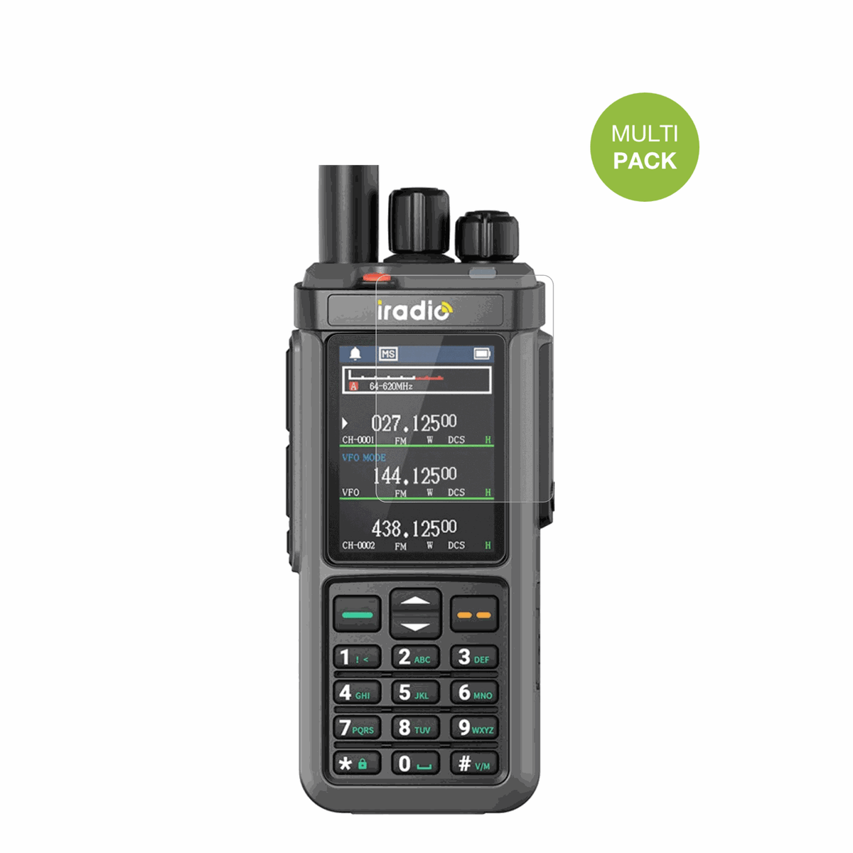 IRADIOUV-98 Plus mit aufgebrachter dipos Displayschutzfolie, die lästige Fingerabdrücke minimiert