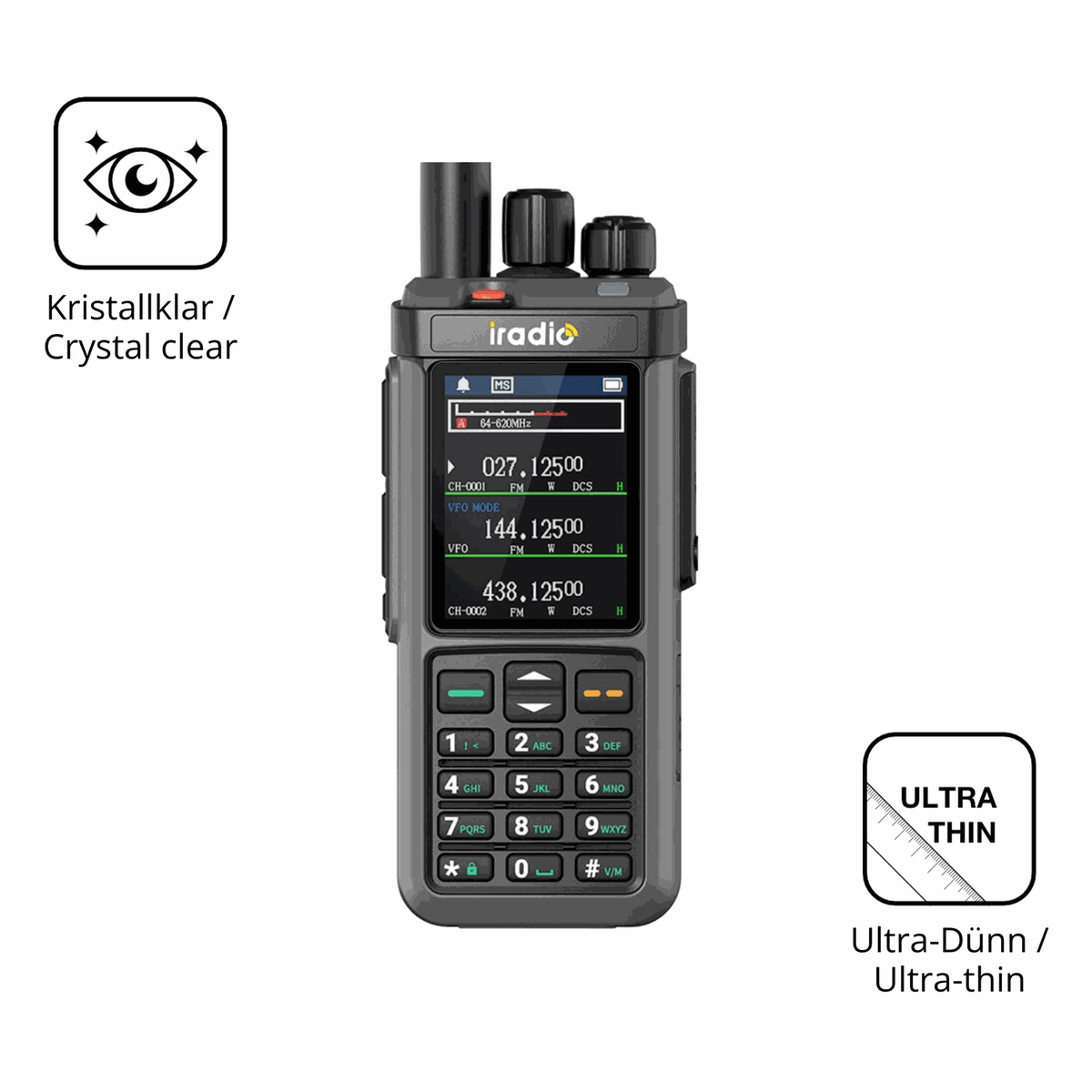 Dünne und klare Folie passend zugeschnitten für IRADIO UV-98 Plus