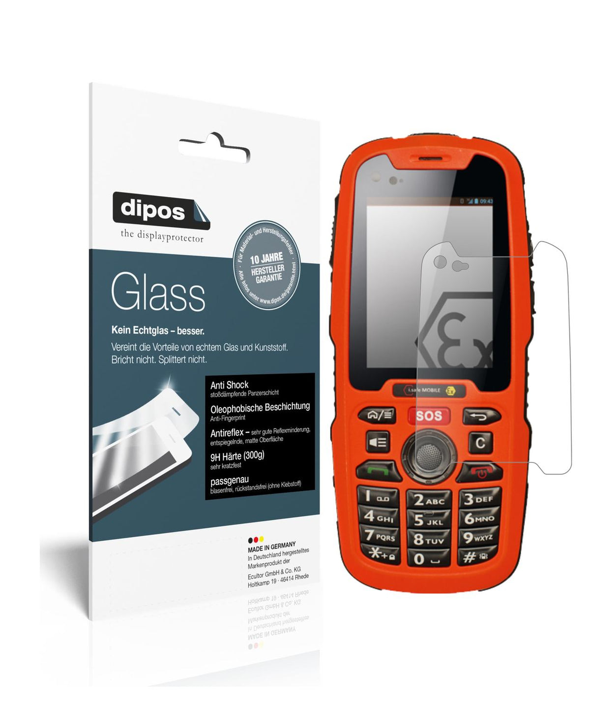 Matte Displayschutzfolie von dipos passend für i.safe MOBILE IS320.1, 9H kratzfest und blasenfrei montiert