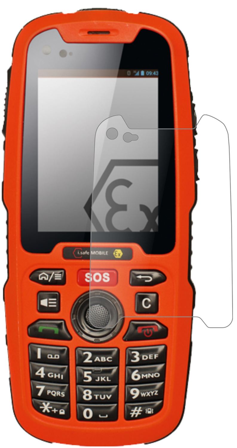 i.safe MOBILEIS320.1 mit aufgebrachter dipos Panzerfolie, die lästige Fingerabdrücke minimiert