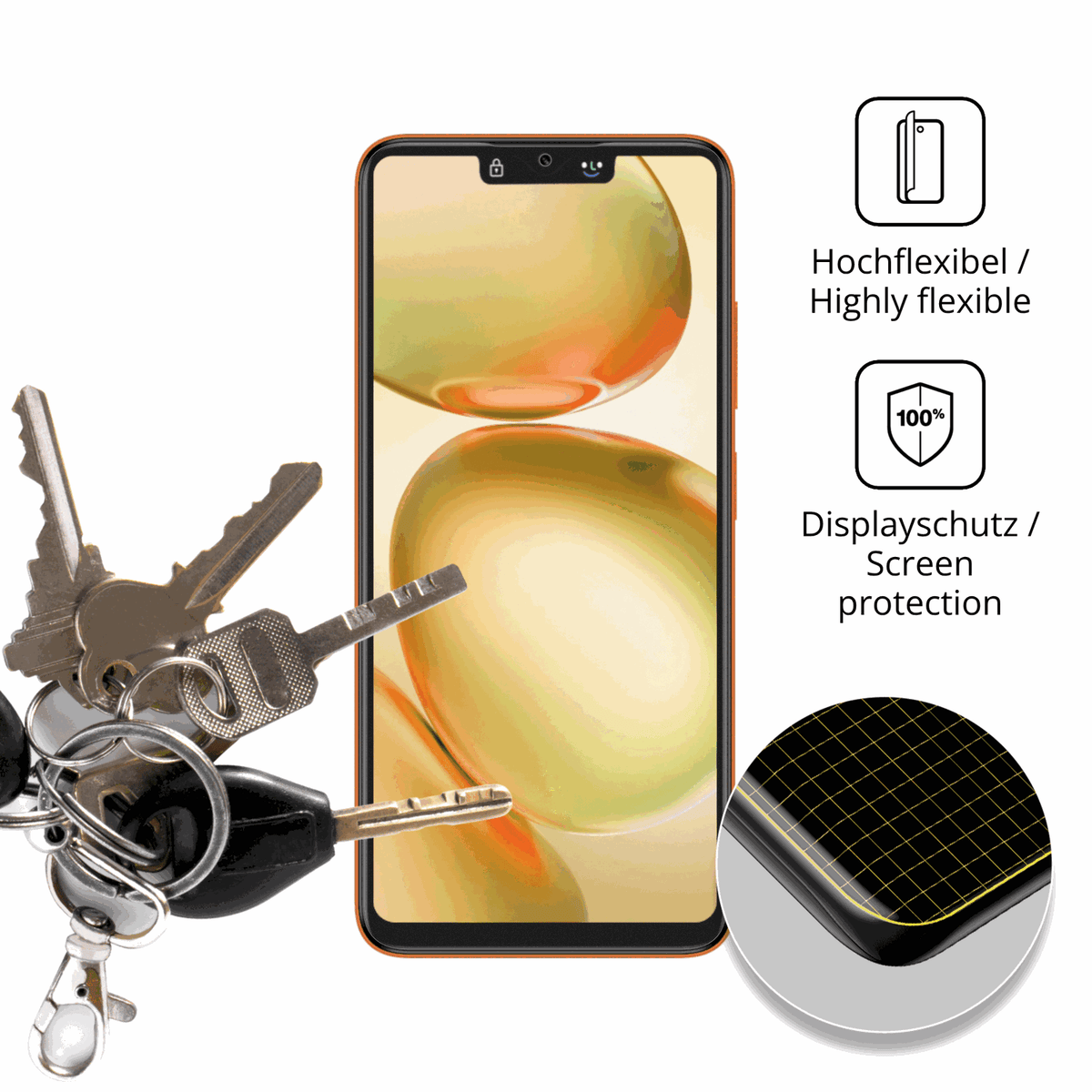 dipos Displayschutz für Itel A100 Pro, transparente Oberfläche, perfekte Passform auch für die Rundungen