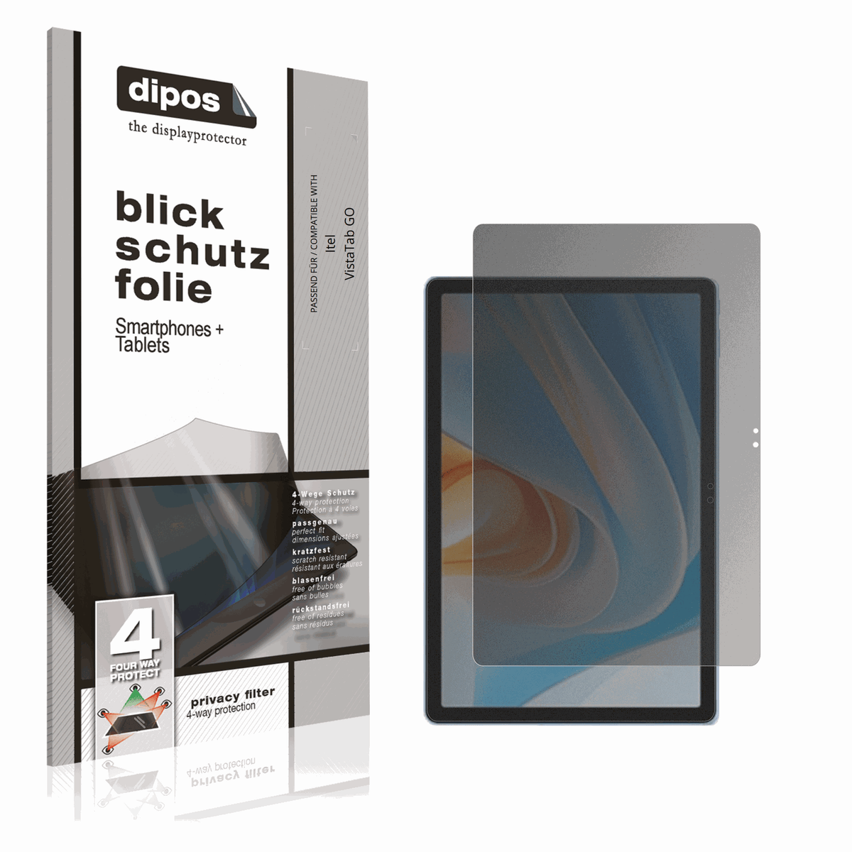Blickschutzfolie von dipos passend für Itel VistaTab GO, präziser Zuschnitt und blasenfrei montiert