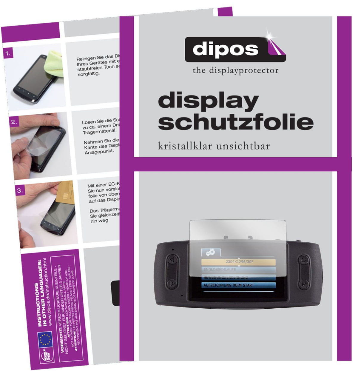 Klare Displayschutzfolie von dipos passend für iTracker GS6000-A12 Dashcam, präziser Zuschnitt und blasenfrei montiert
