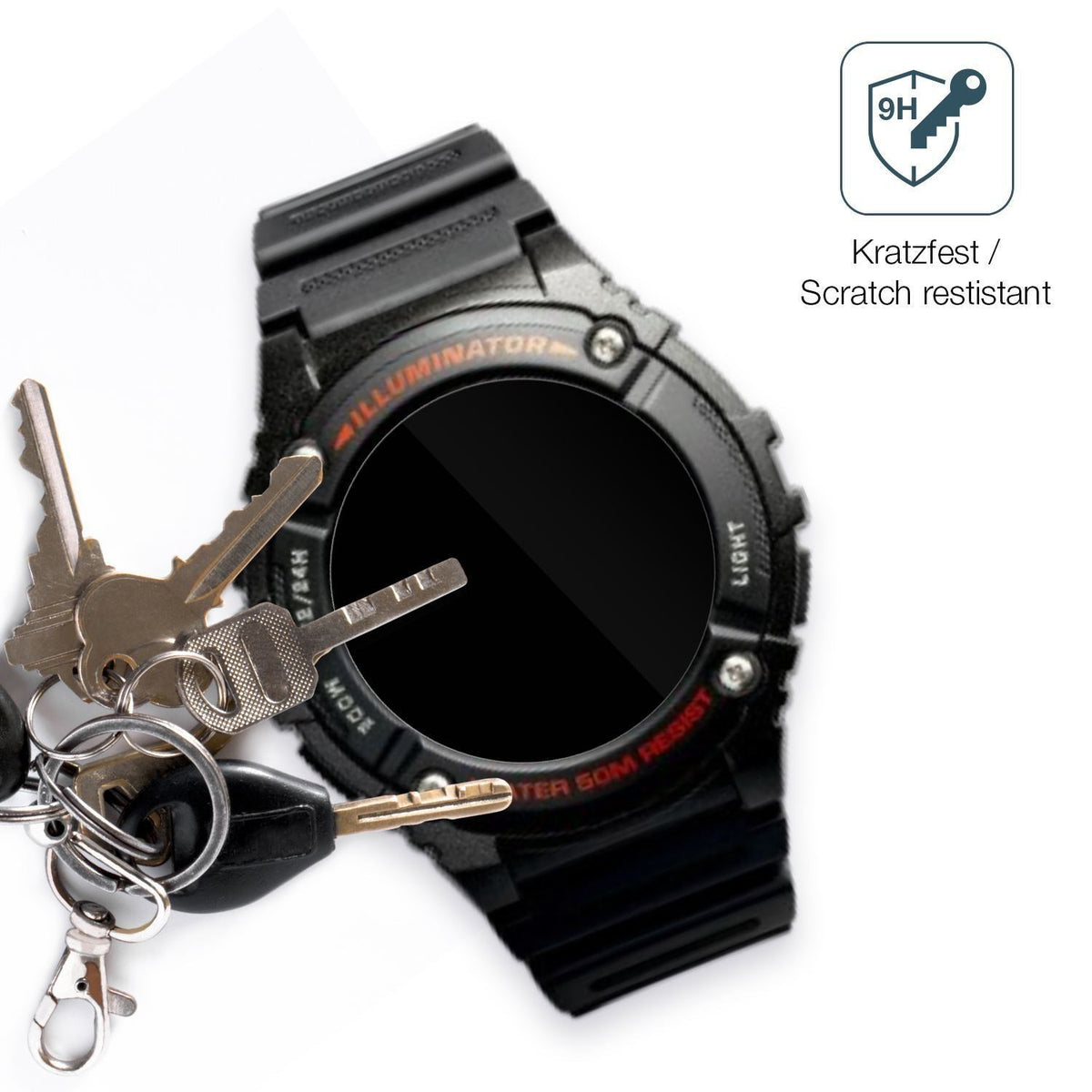2x 9H Schutzfolie für Casio W-2016H-1AV Rund Panze (3)