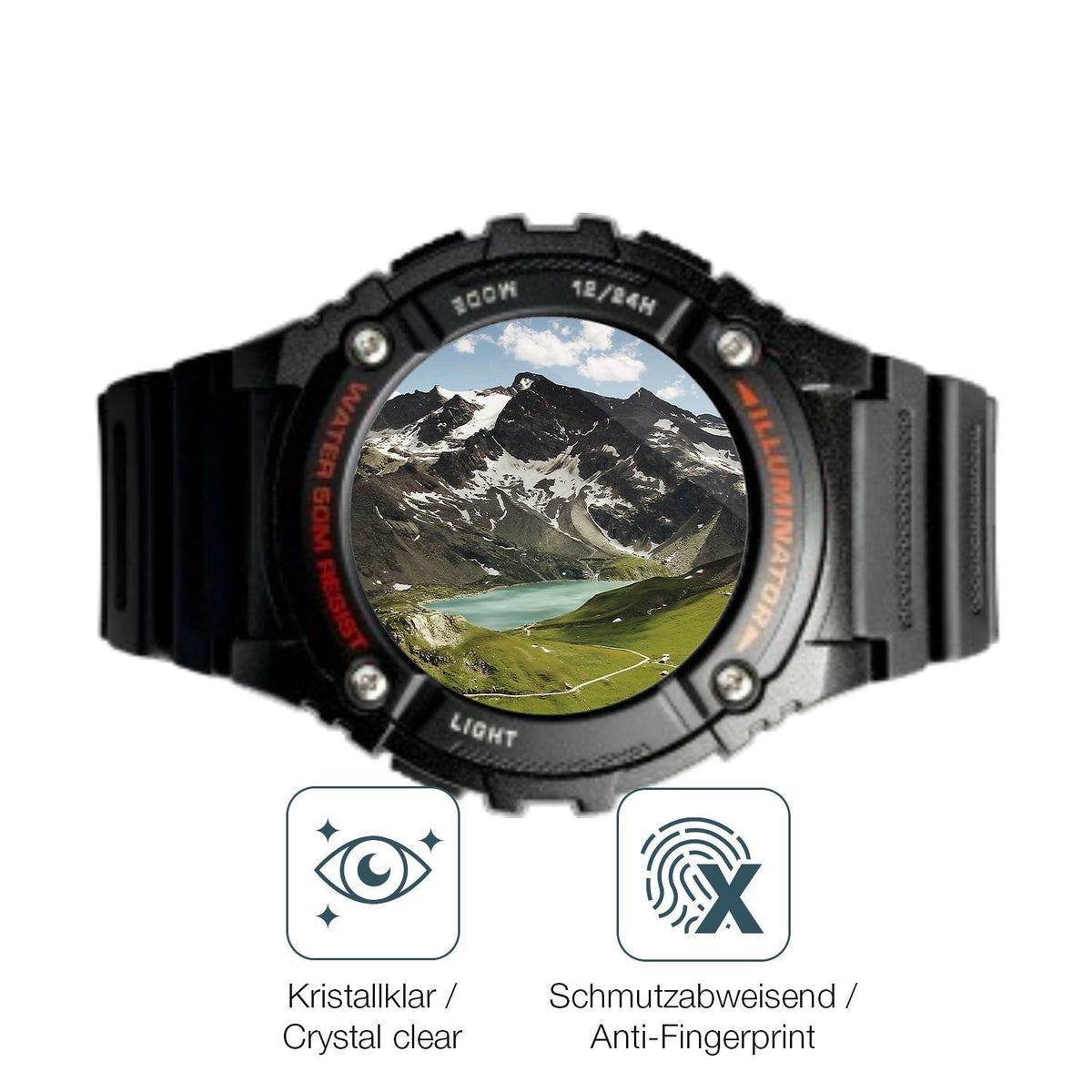 2x 9H Schutzfolie für Casio W-2016H-1AV Rund Panze (5)