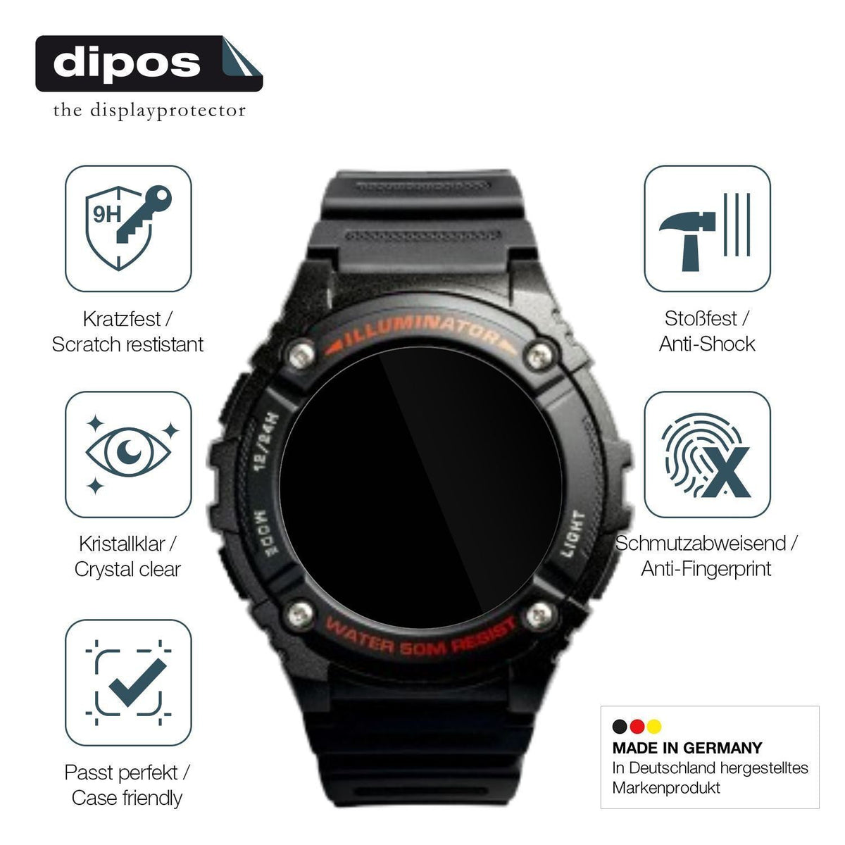 2x 9H Schutzfolie für Casio W-2016H-1AV Rund Panze (7)
