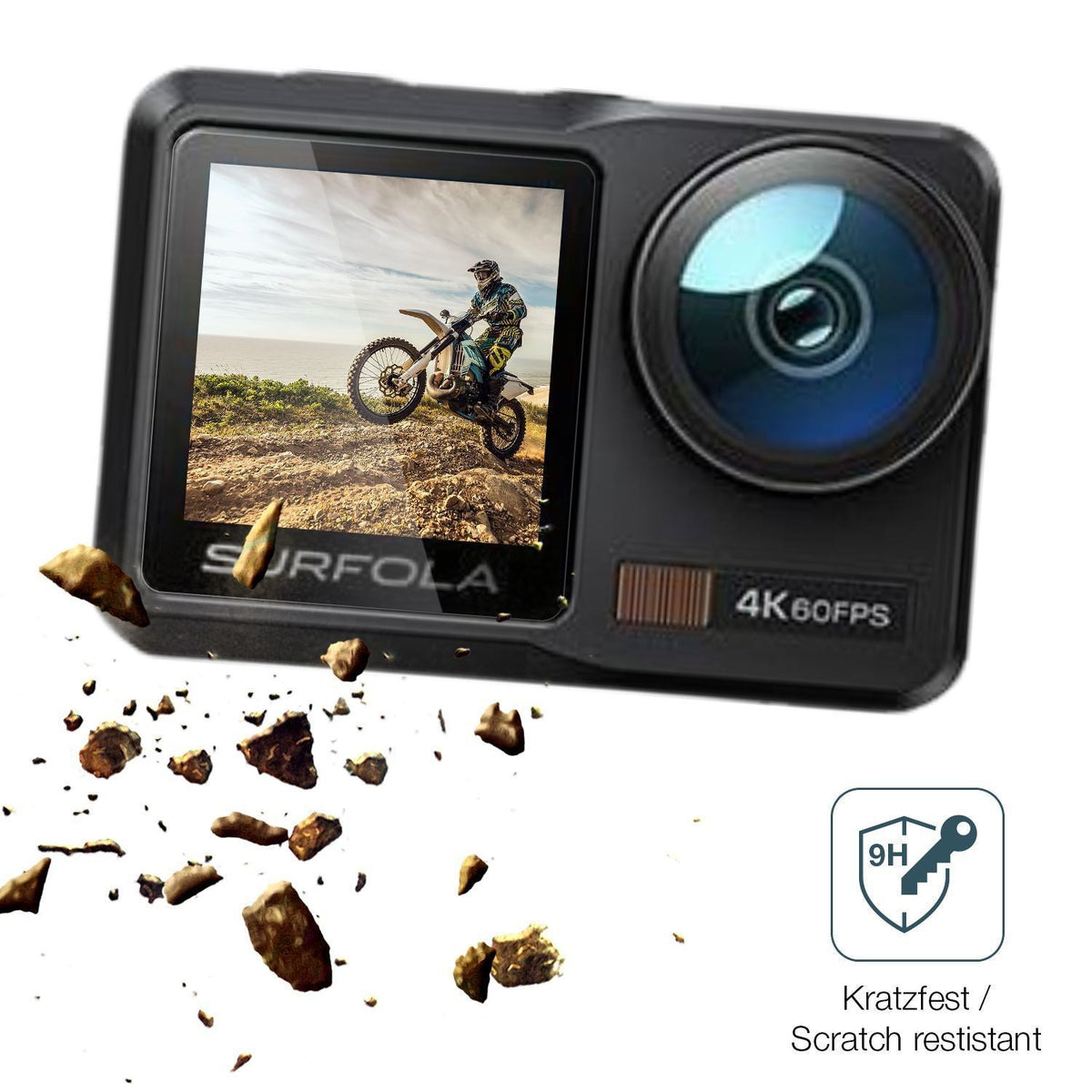 2x 9H Schutzfolie für Surfola Action Cam 4K Panzer (3)