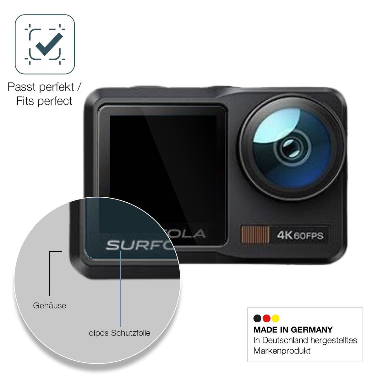 2x 9H Schutzfolie für Surfola Action Cam 4K Panzer (6)