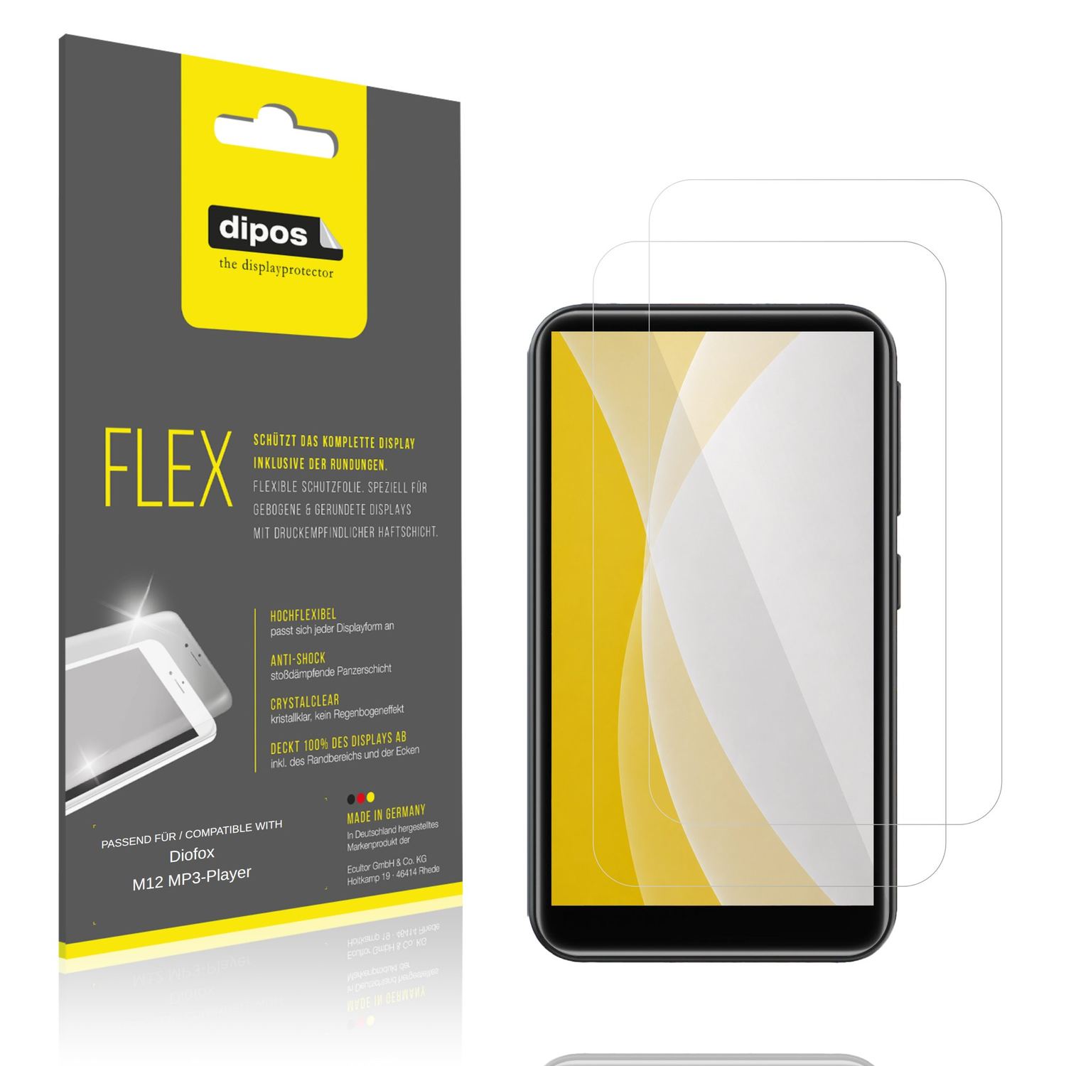 2x 3D Full Cover Schutzfolie für Diofox M12 MP3-Pl (1)